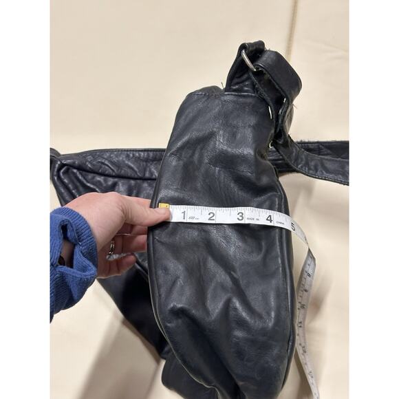 Sylvia Black Leather Vintage Healthy Sling Bag Back Bag Purse Hobo - Picture 8 of 16